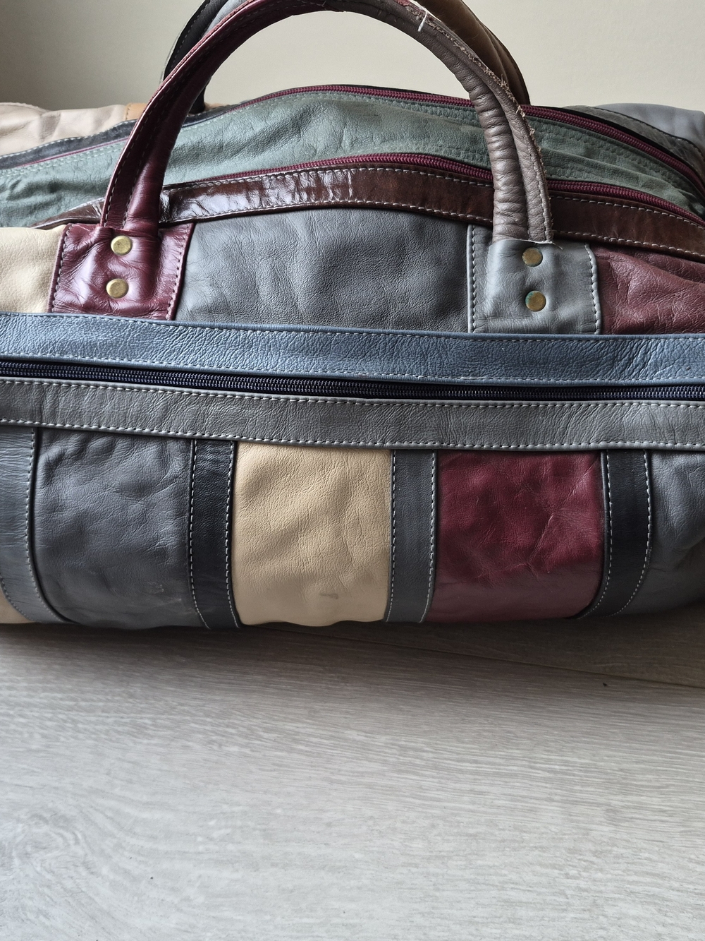 Vintage Mexican Patchwork Leather Duffel Bag Large Weekender Carry On - Picture 2 of 8